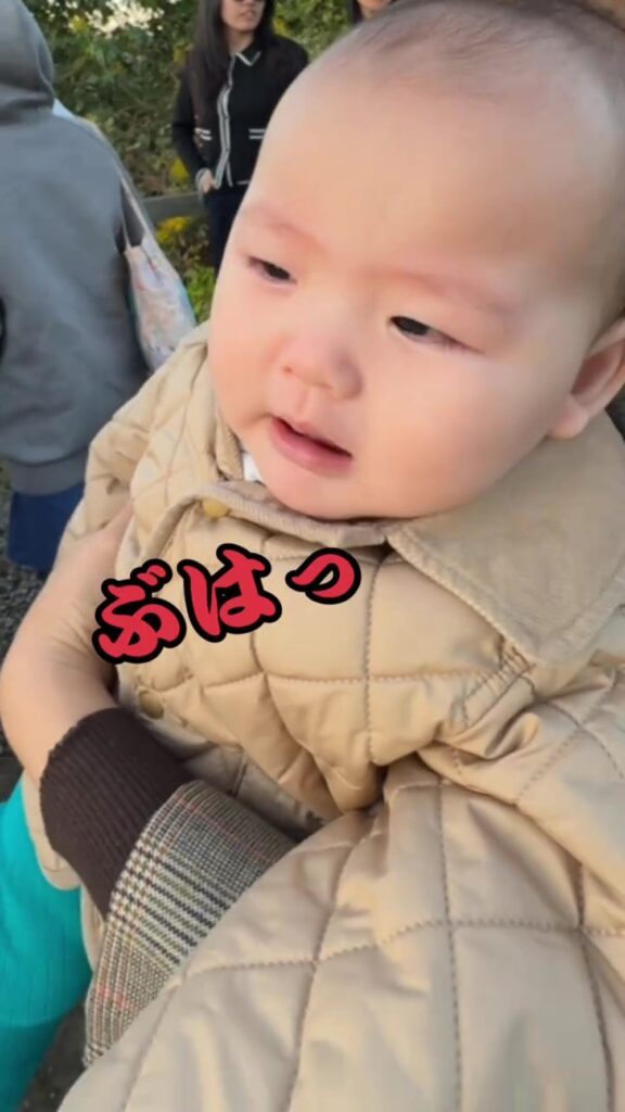 吹き出す息子さん（＠yuninokirokuさんより提供）