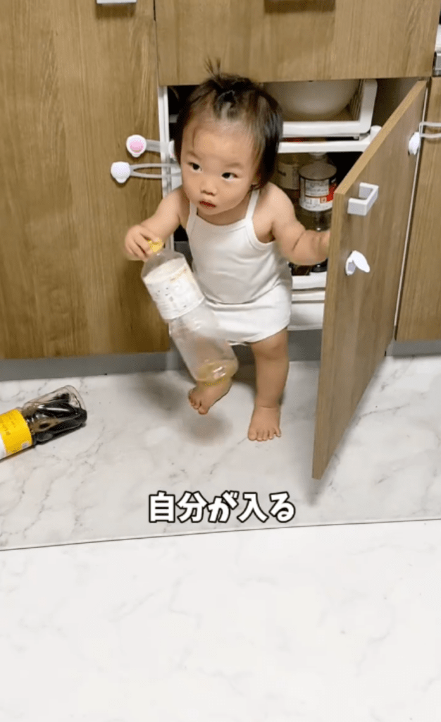 棚の中に入ろうとする息子さん（＠nigirimeshi_styleさんより提供）