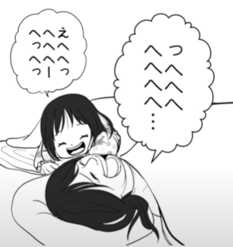 思わず大笑いする娘さんとママさん（@onigiri_mgmg0141さんより提供）