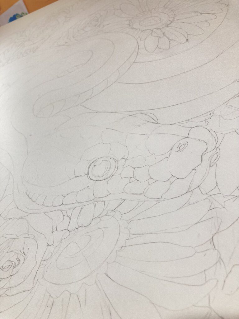 下描きの様子（@saki_pen_artさんより提供）