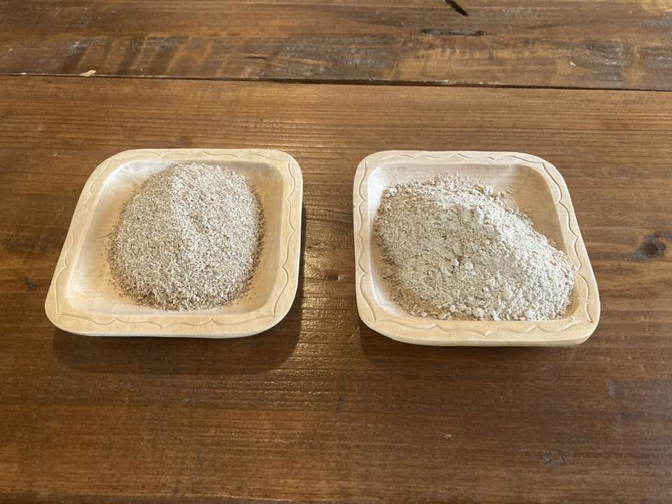 麦芽粕粉は荒めと細かめの２種類に製粉している