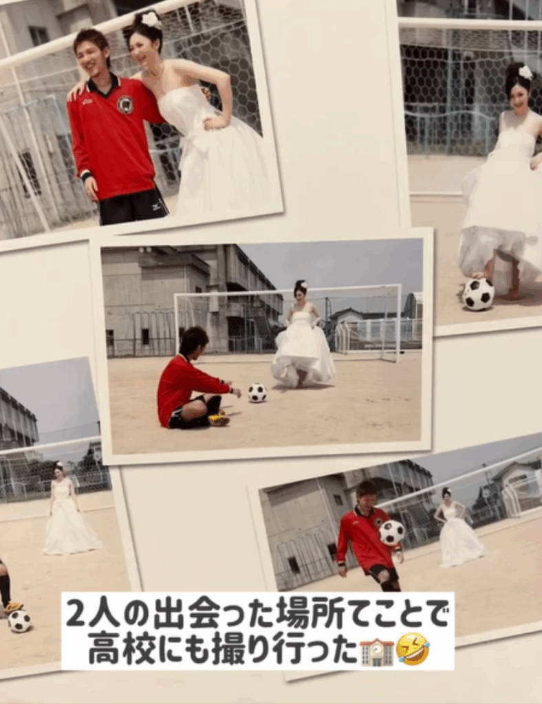 2人が出会った母校でも前撮り（＠yuko_3kids_mamさんより提供）