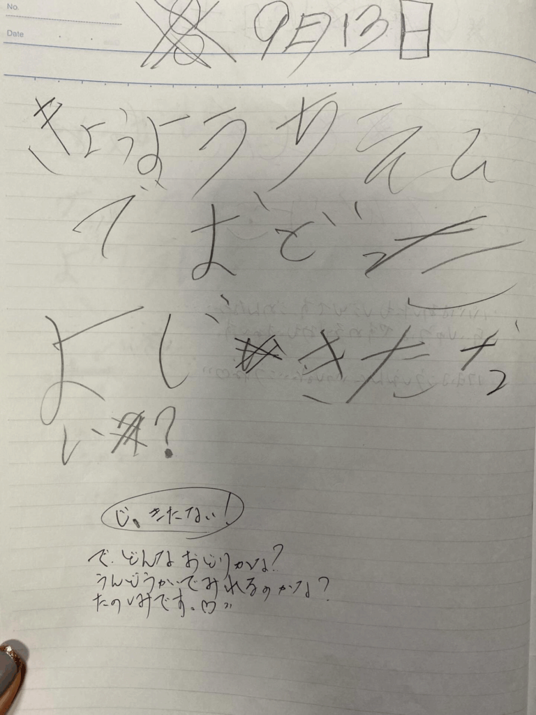 【実際の写真７枚】　交換日記の様子