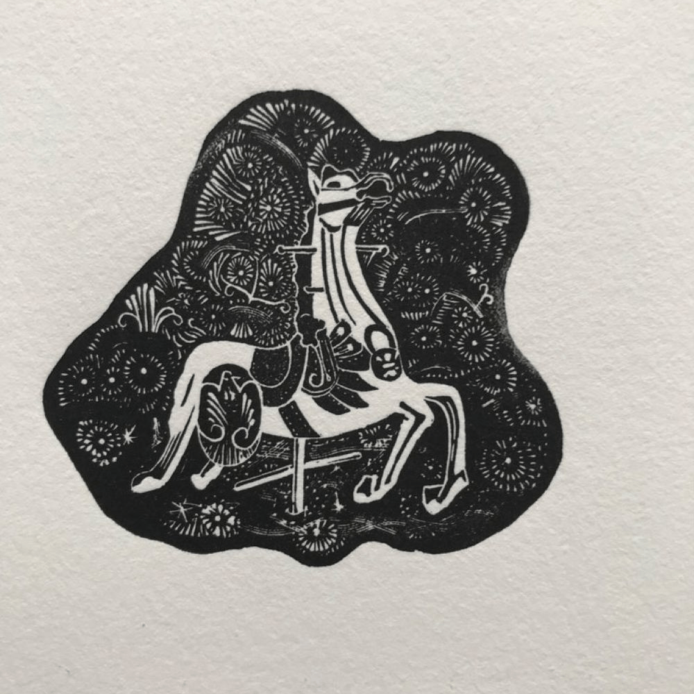 フィレンツェの木馬から、午年の木版画（@plume_kyotoさんより提供）