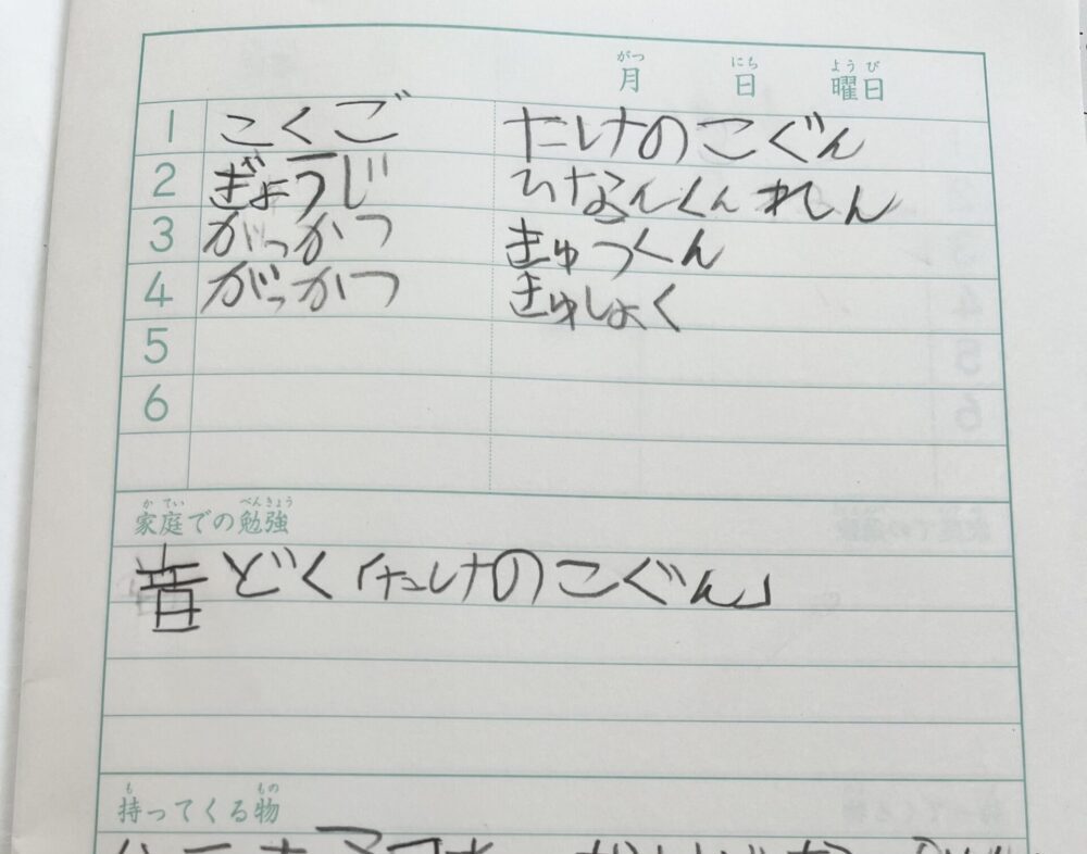 【実際の写真】　小２男児が書いたメモ