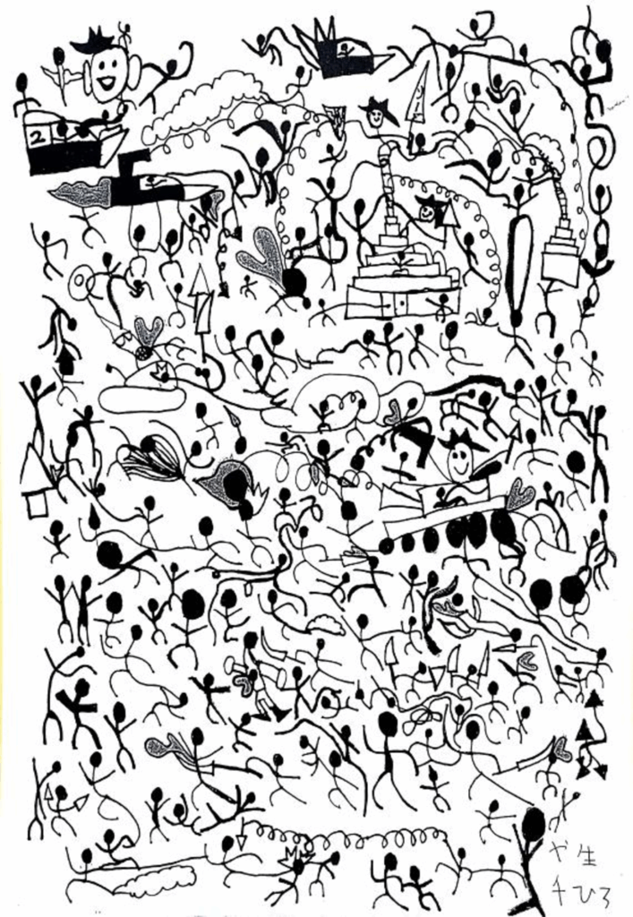 幼少期に描いていた棒人間の絵（@yagyu_naoさんより提供）