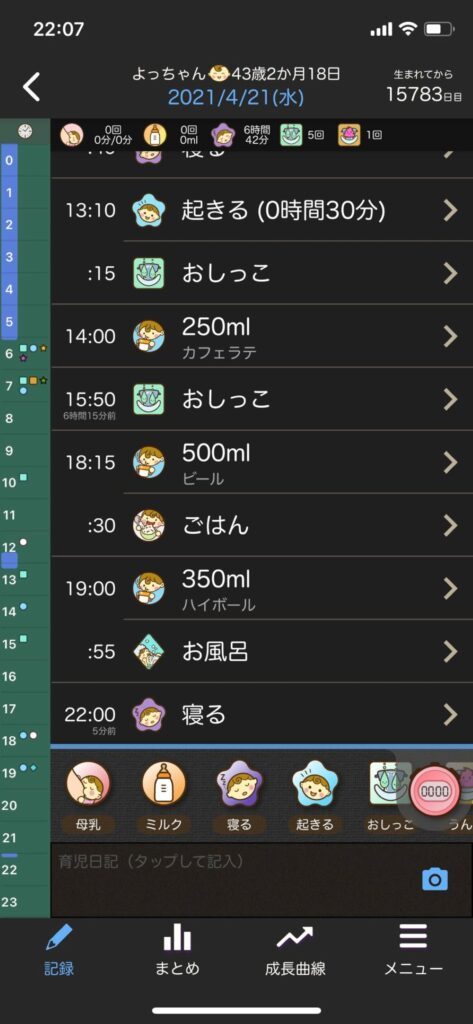 旦那さんがつけた記録②（＠mtkasrさんより提供）