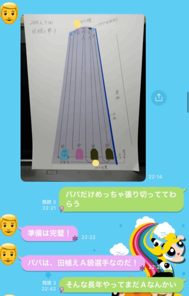 田植えのコース表まで用意（@pacorinkoさんより提供）