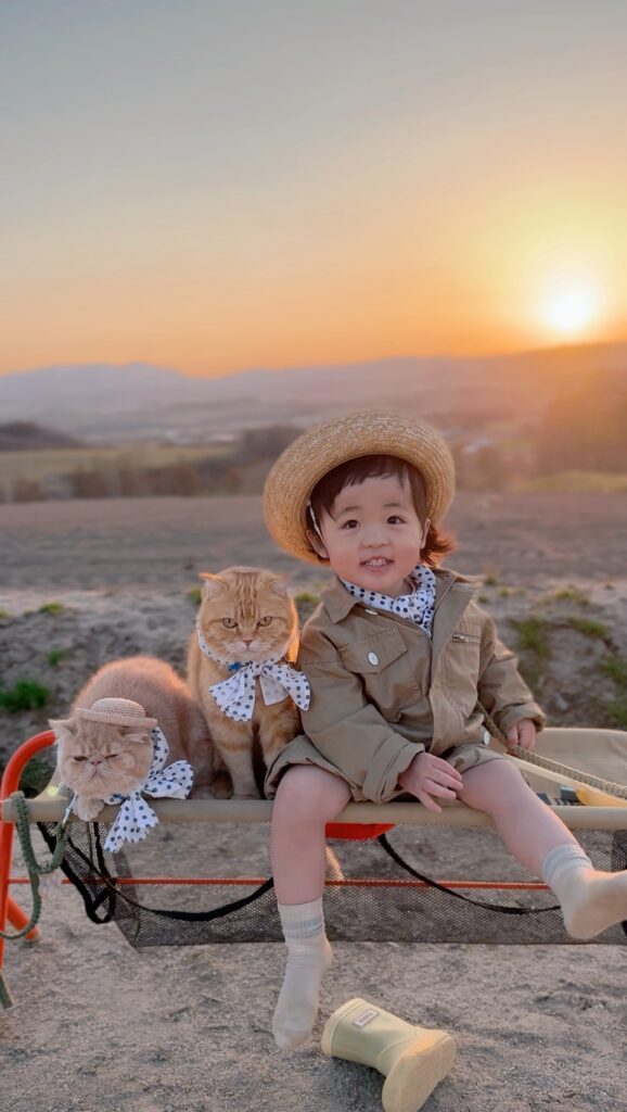 ひなたちゃんと猫ちゃん（＠hinamaru_channelさんより提供）