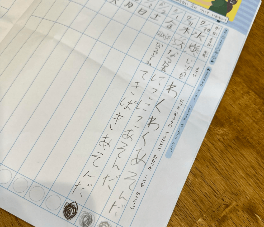 夏休みの日記（@mogx2clubさんより提供）