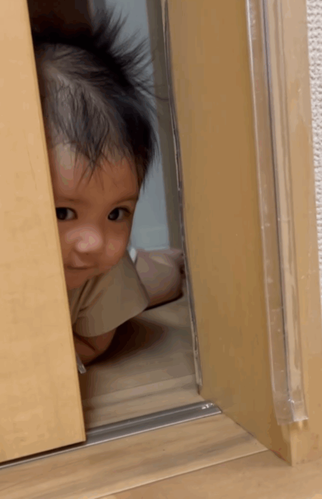 顔を覗かせる娘さん（＠aomama.32さんより提供）