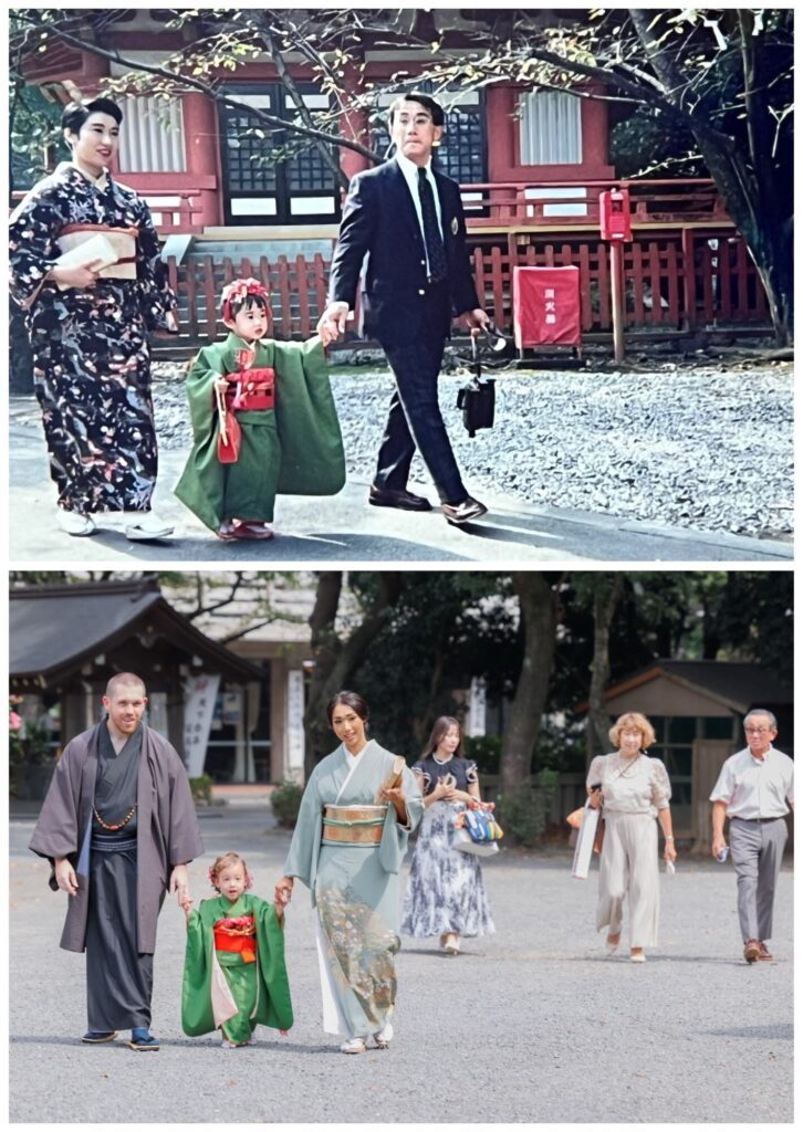 ママさん3歳のときの写真（上）と娘さん2歳のときの写真（下）（＠mao_fittxさんより提供）