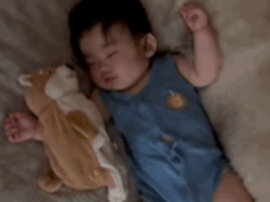 ぐっすり寝ている赤ちゃん。しかし、隣をよく見ると…「幸せな光景」「なんとも優しい」「ずっと見ていたい」