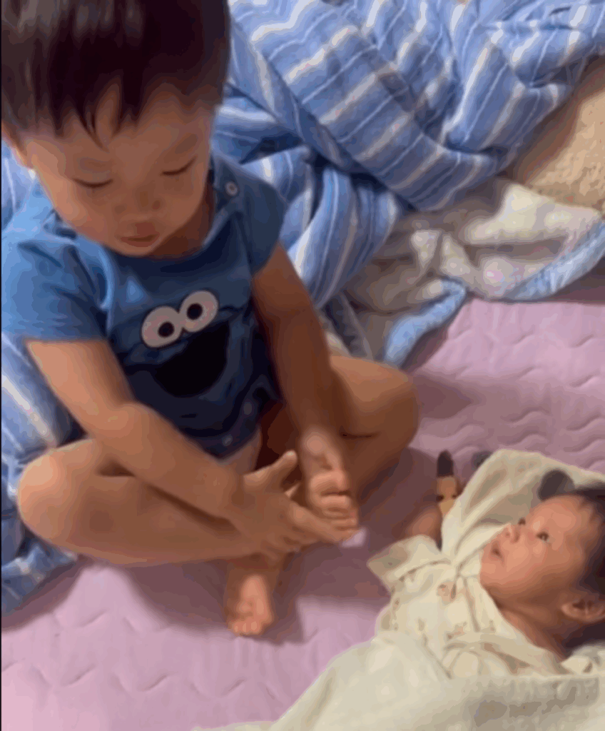 お兄ちゃんをジッと見てます（@kouki_log0724の投稿より）