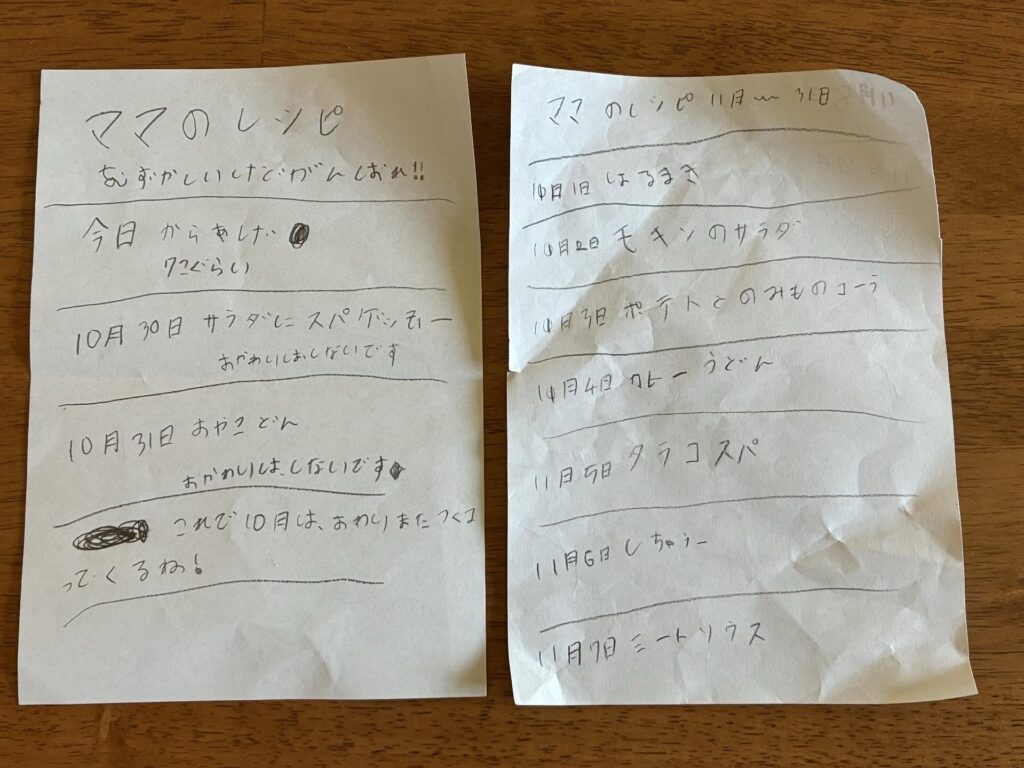 息子さんが考えた献立（＠tmz_1980さんより提供）