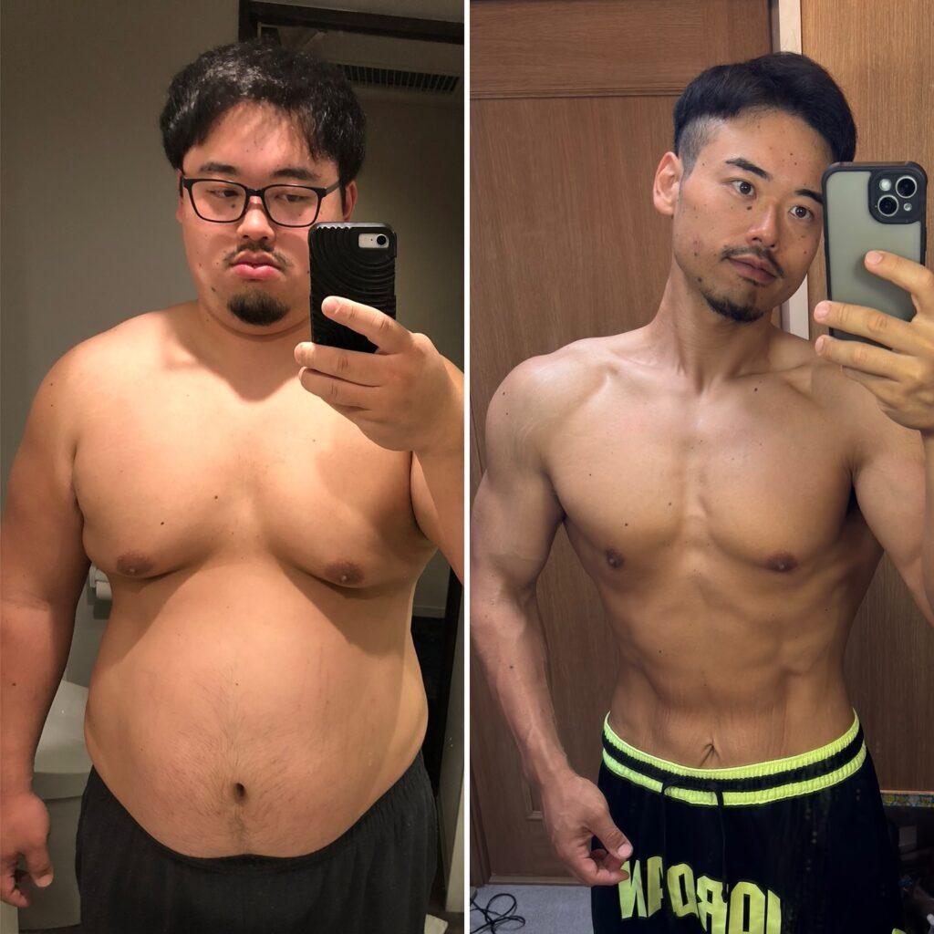 減量前と後①（＠rebound_traineeさんより提供）