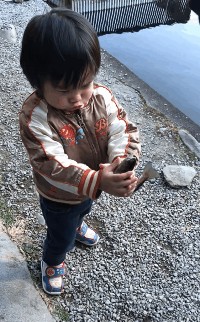 見事に魚をキャッチ（＠ann_oug_urrさんより提供）