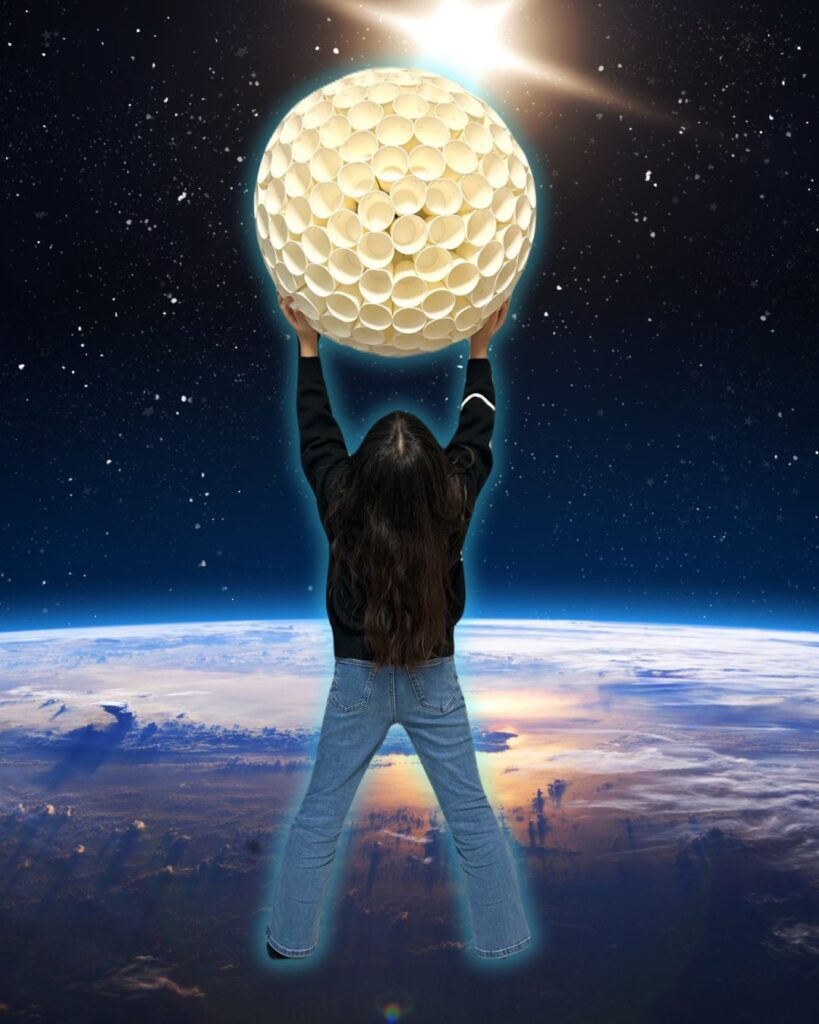 紙コップをつなげた球体②：完成（＠frogirl_1111さんより提供）