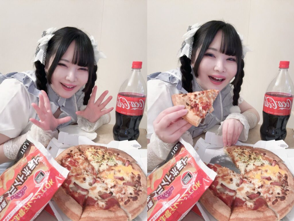ピザを楽しむ様子（＠shion0_25mgさんより提供）