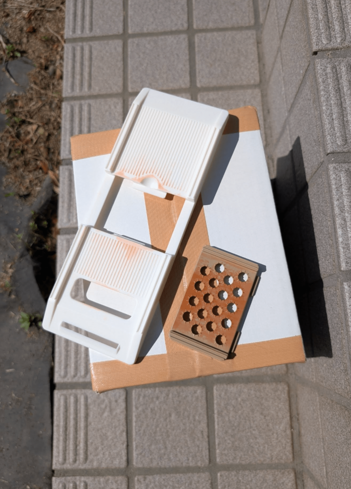 ニンジンの色が染みついてしまったすりおろし器　→外に出してみるとまさかの光景に「知らなかった」「人参でも有効とは」