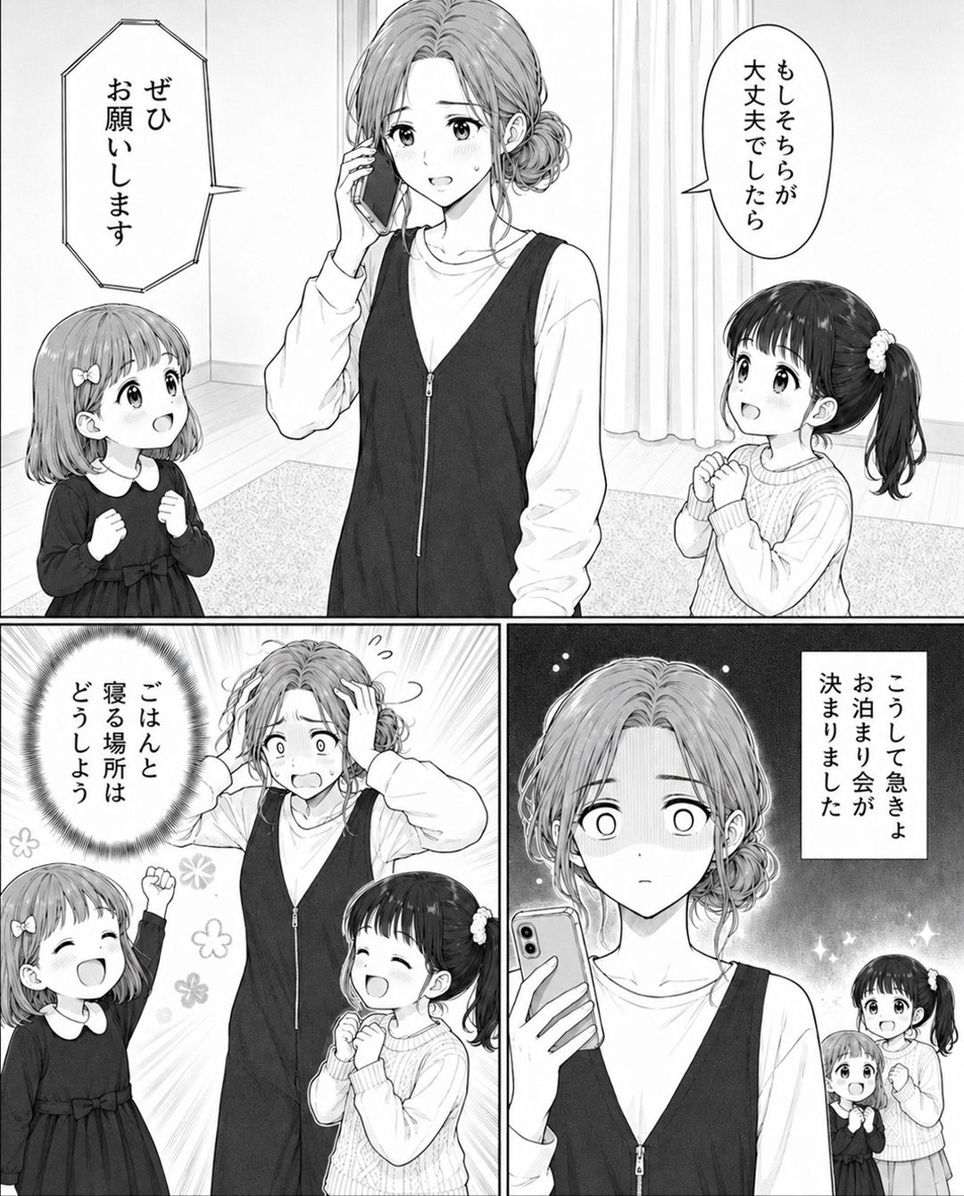 5歳娘「友達がお泊まりしたいって!」母「えっ!?」突然すぎるお願いに母大慌て。しかし翌朝、母が見た光景に「ほっこり」「尊すぎる」
