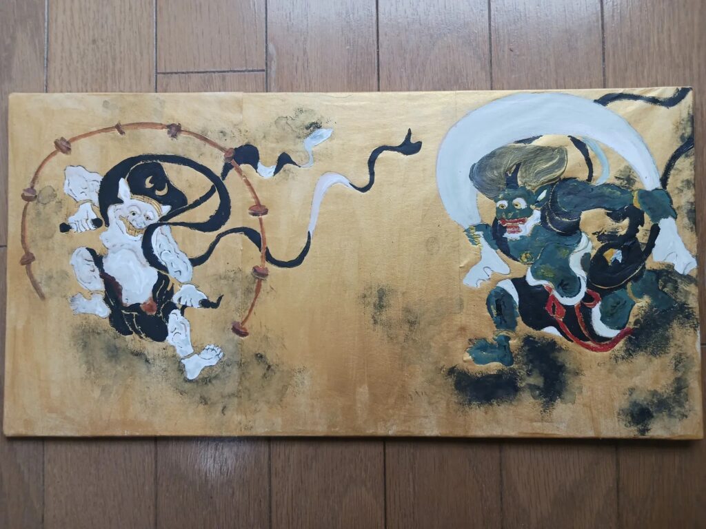 完成した風神雷神図屏風（＠nmmm7535さんより提供）