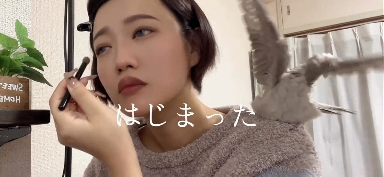 メイク中…隣に違和感が。しかし、よく見ると…「爆笑」「激しいですね」「毎日これじゃ楽しい」