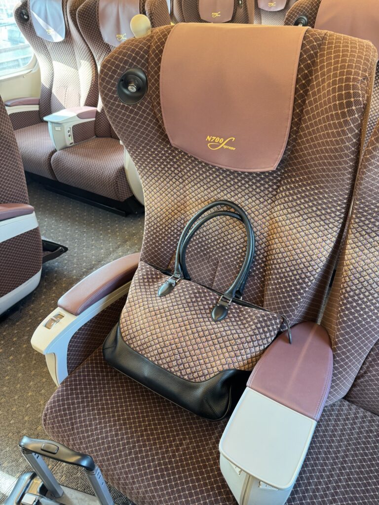 N700Sグリーン車のシートとバッグ②（＠fukuokamakotoさんより提供）