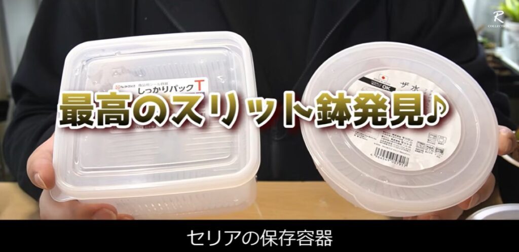 100円ショップの保存容器を使った栽培方法①（＠botanicalife_RANMARUさんより提供）