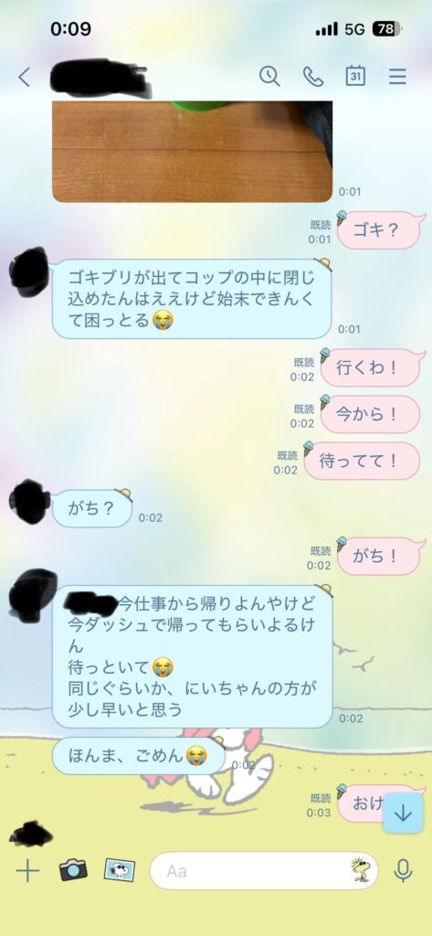 妹さんとのLINE②（＠616.tiffanyさんより提供）