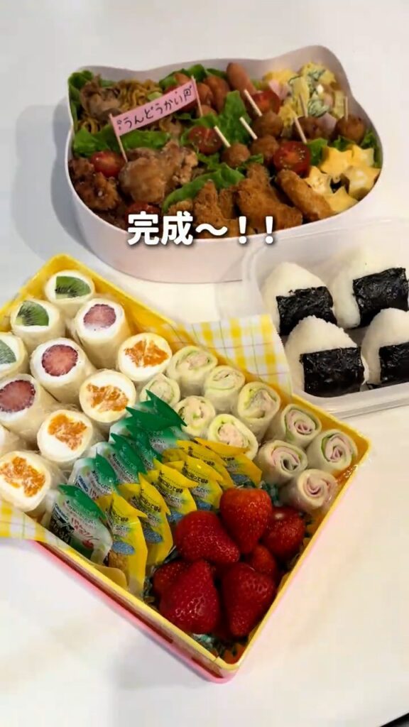 完成した運動会弁当①（＠yura_mamacoq3さんより提供）